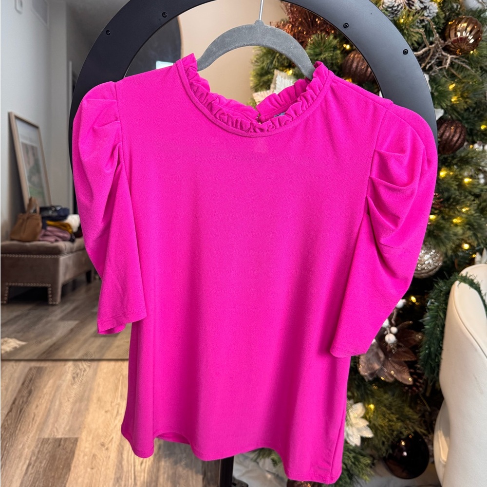 CeCe Fuchsia Ruffle Sleeve Blouse
